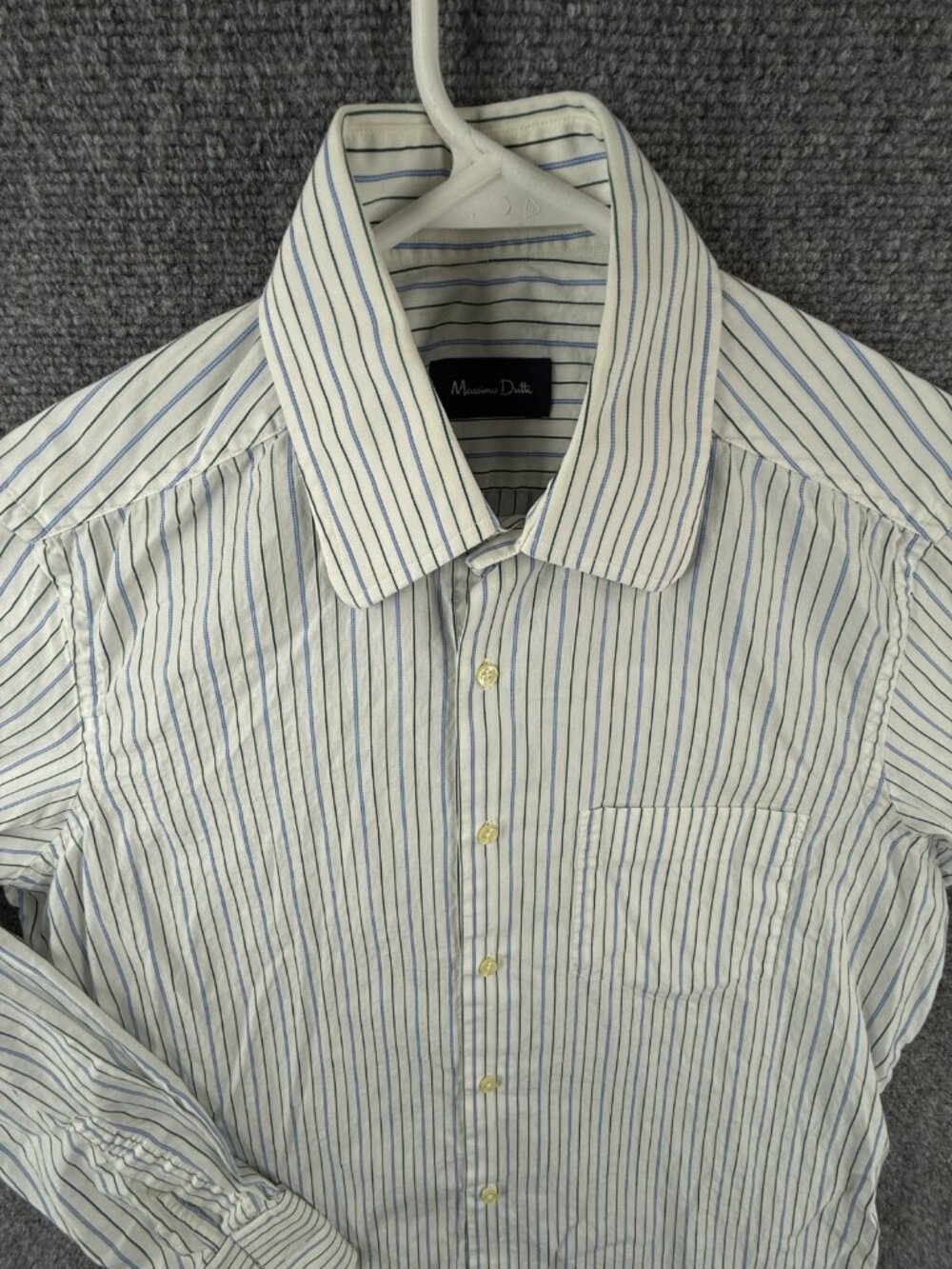 Massimo Dutti Button Up Long Sleeve Cotton Designer Striped Blue Green 15.75 (40